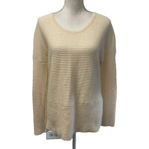 Dear Cashmere Sweater Jumper Womens Medium Ivory Pullover Ribbed Normcore